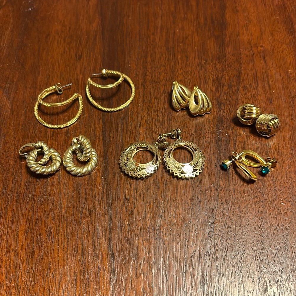 #7 Vintage Earring Lot of 6- Gold Look Studs